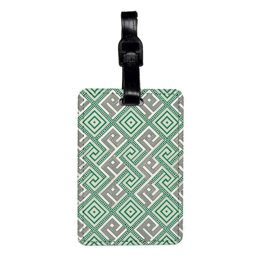 Greek Key Pattern Green Travel Faux Leather Luggage Tag