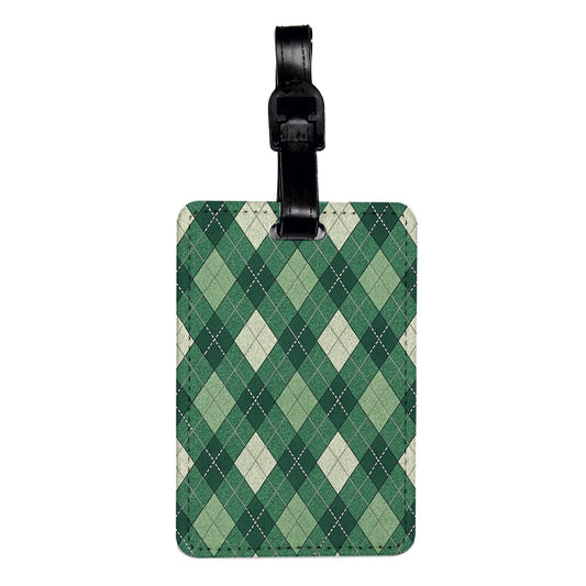 Green Argyle Background Travel Faux Leather Luggage Tag
