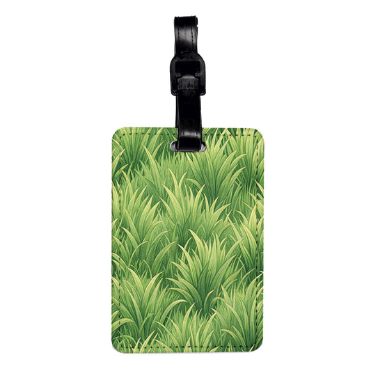 Green Grass Tufts Background Travel Faux Leather Luggage Tag