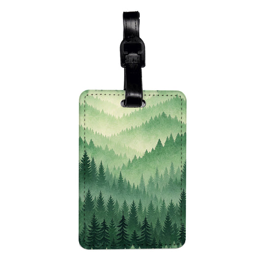 Green Ombre Forest Background Travel Faux Leather Luggage Tag