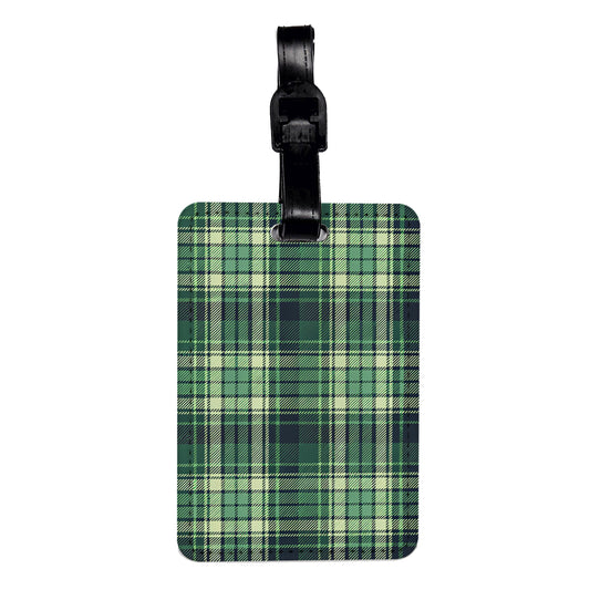 Green Small Plaid Background Travel Faux Leather Luggage Tag