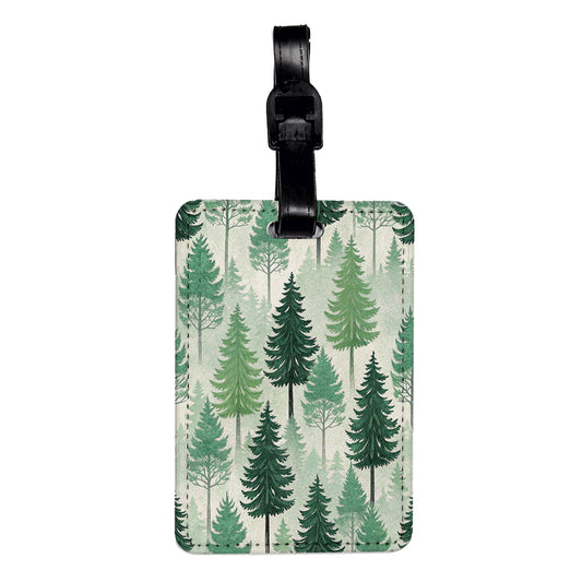 Green Trees Elegant Background Travel Faux Leather Luggage Tag