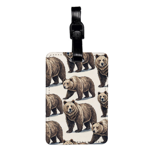 Grizzly Bears Background Travel Faux Leather Luggage Tag
