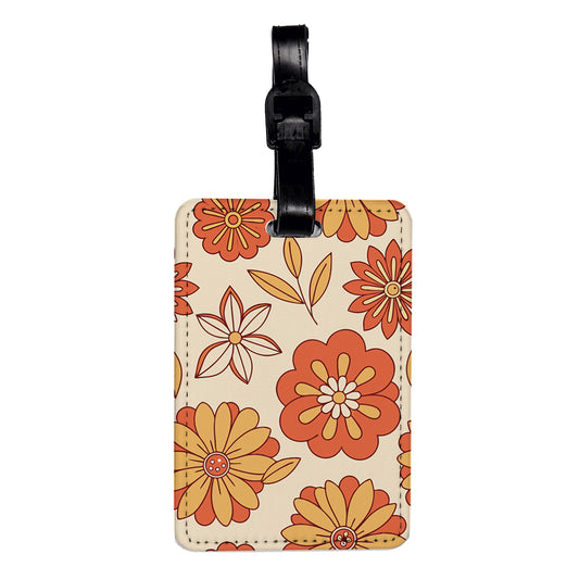 Groovy Flowers Orange Yellow Background Travel Faux Leather Luggage Tag