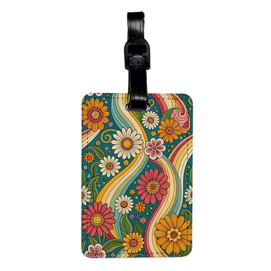 Groovy Flowers Swirls Cute Background Travel Faux Leather Luggage Tag
