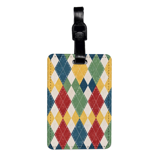 Harlequin Pattern Colorful Background Travel Faux Leather Luggage Tag