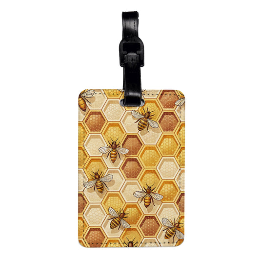 Honeycomb And Bees Pattern Travel Faux Leather Luggage Tag