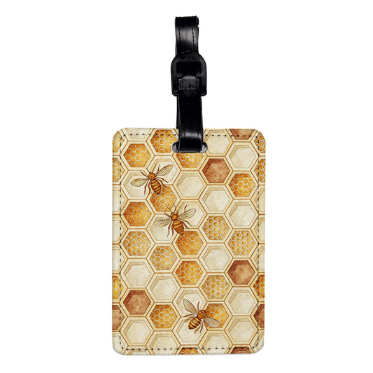 Honeycomb Bees Backdrop Pattern Travel Faux Leather Luggage Tag