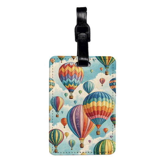 Hot Air Balloons Colorful Background Travel Faux Leather Luggage Tag