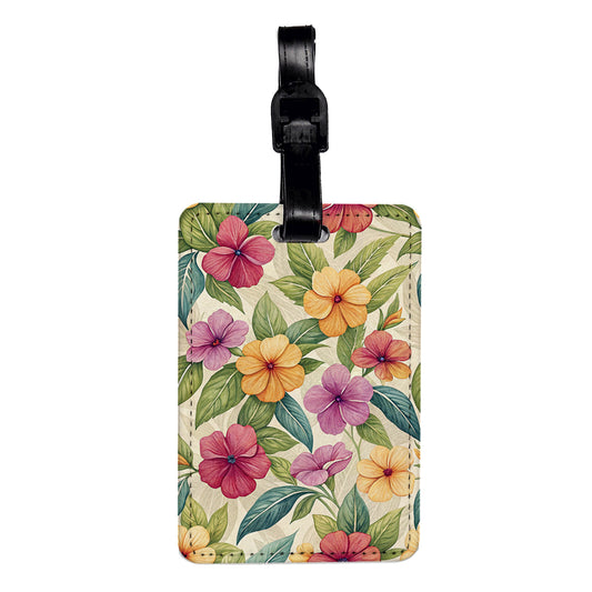 Impatiens Flowers Colorful Background Travel Faux Leather Luggage Tag