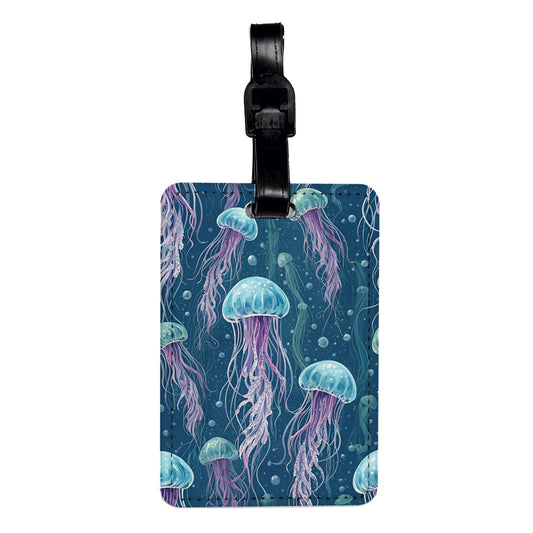 Jelly Fish Blues Purple Floating Travel Faux Leather Luggage Tag