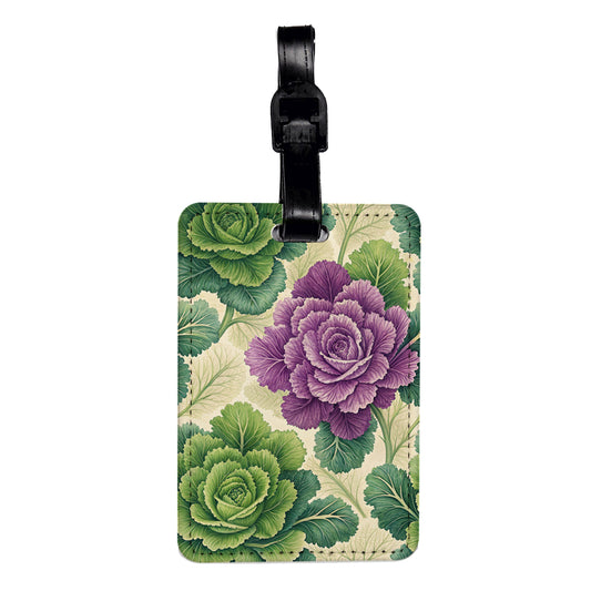 Kale Flowers Leaves Background Travel Faux Leather Luggage Tag