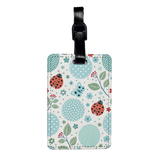 Ladybugs Butterfly Butterflies Light Blue White Polka Dots Travel Faux Leather Luggage Tag
