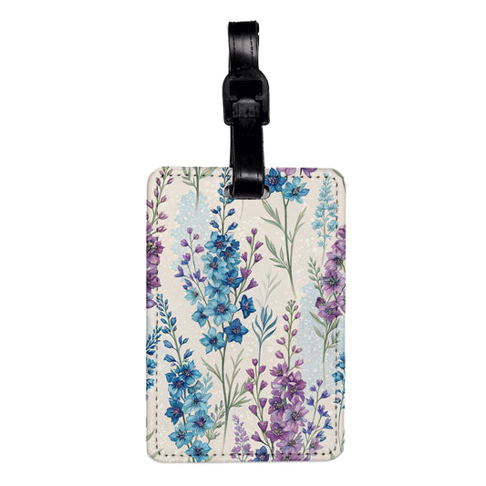 Larkspur Flowers Blue Purple Background Travel Faux Leather Luggage Tag