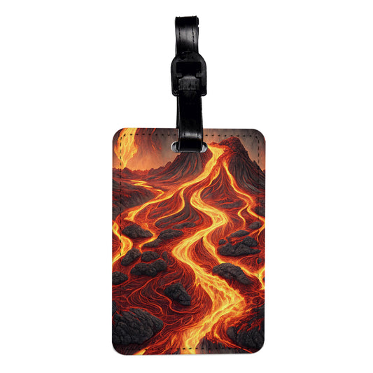 Lava Pouring Volcano Background Travel Faux Leather Luggage Tag
