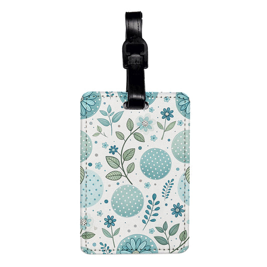 Light Blue White Polka Dots Leaves Background Travel Faux Leather Luggage Tag