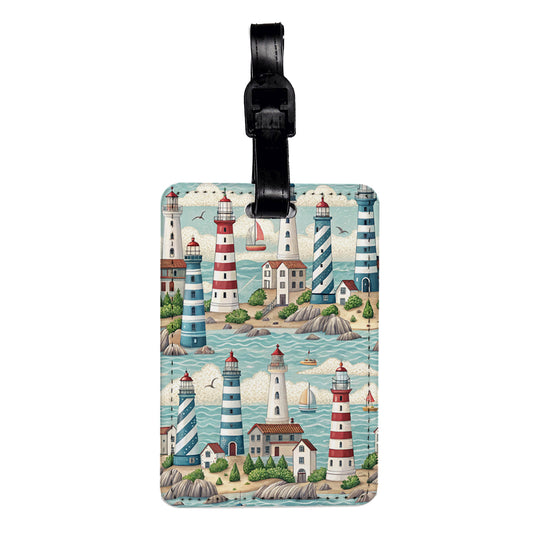 Light Houses Background Travel Faux Leather Luggage Tag