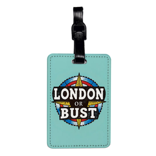London Or Bust Background Travel Faux Leather Luggage Tag