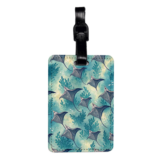 Manta Rays Swimming Background Travel Faux Leather Luggage Tag