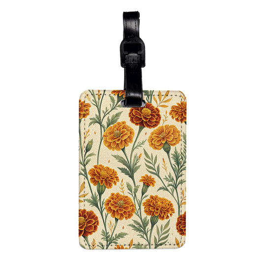Marigold Flowers Beautiful Background Travel Faux Leather Luggage Tag