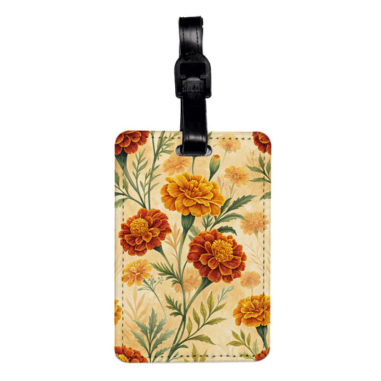 Marigold Flowers Yellow Orange Travel Faux Leather Luggage Tag