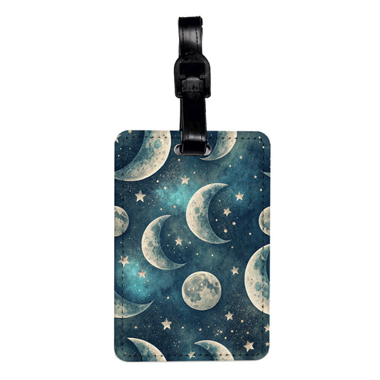Moody Moons Night Travel Faux Leather Luggage Tag