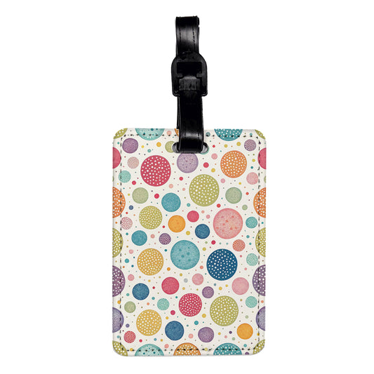 Multicolored Polka Dots Circles Background Travel Faux Leather Luggage Tag