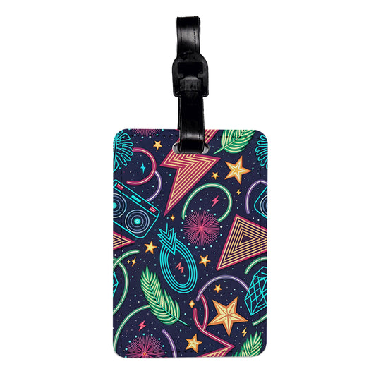Neon 80s Design Travel Faux Leather Luggage Tag