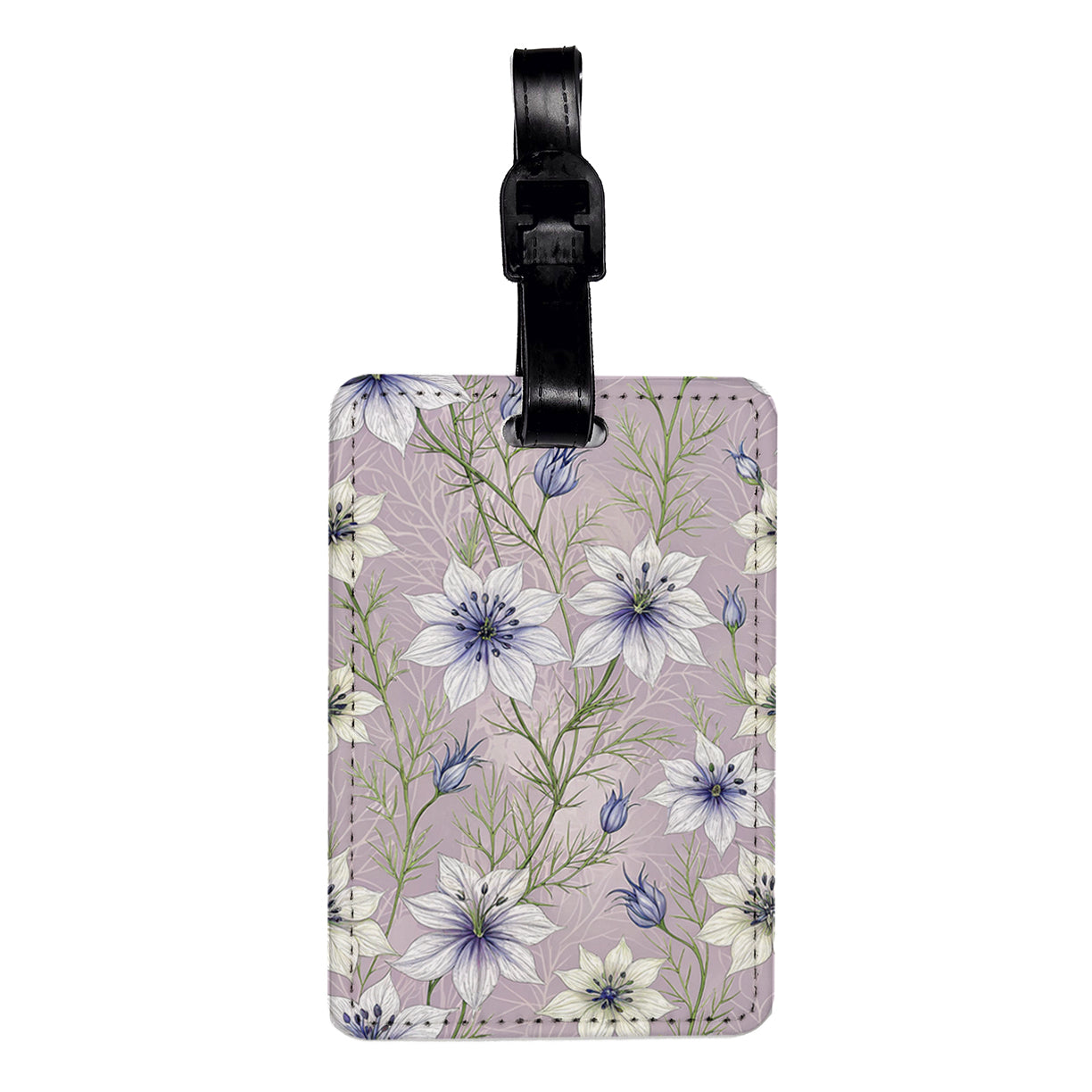 Nigella Flowers Purple Background Travel Faux Leather Luggage Tag
