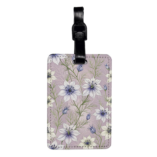Nigella Flowers Purple Background Travel Faux Leather Luggage Tag