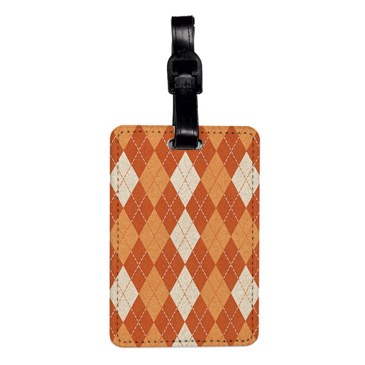 Orange Argyle Background Travel Faux Leather Luggage Tag