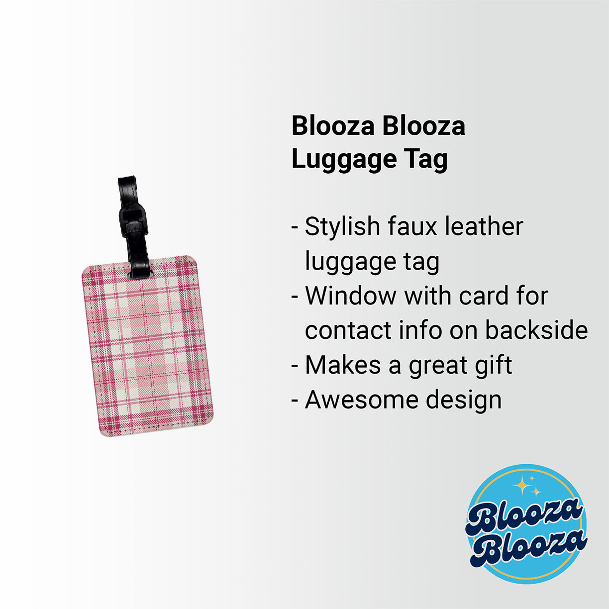 Pink Plaid Cute Background Travel Faux Leather Luggage Tag