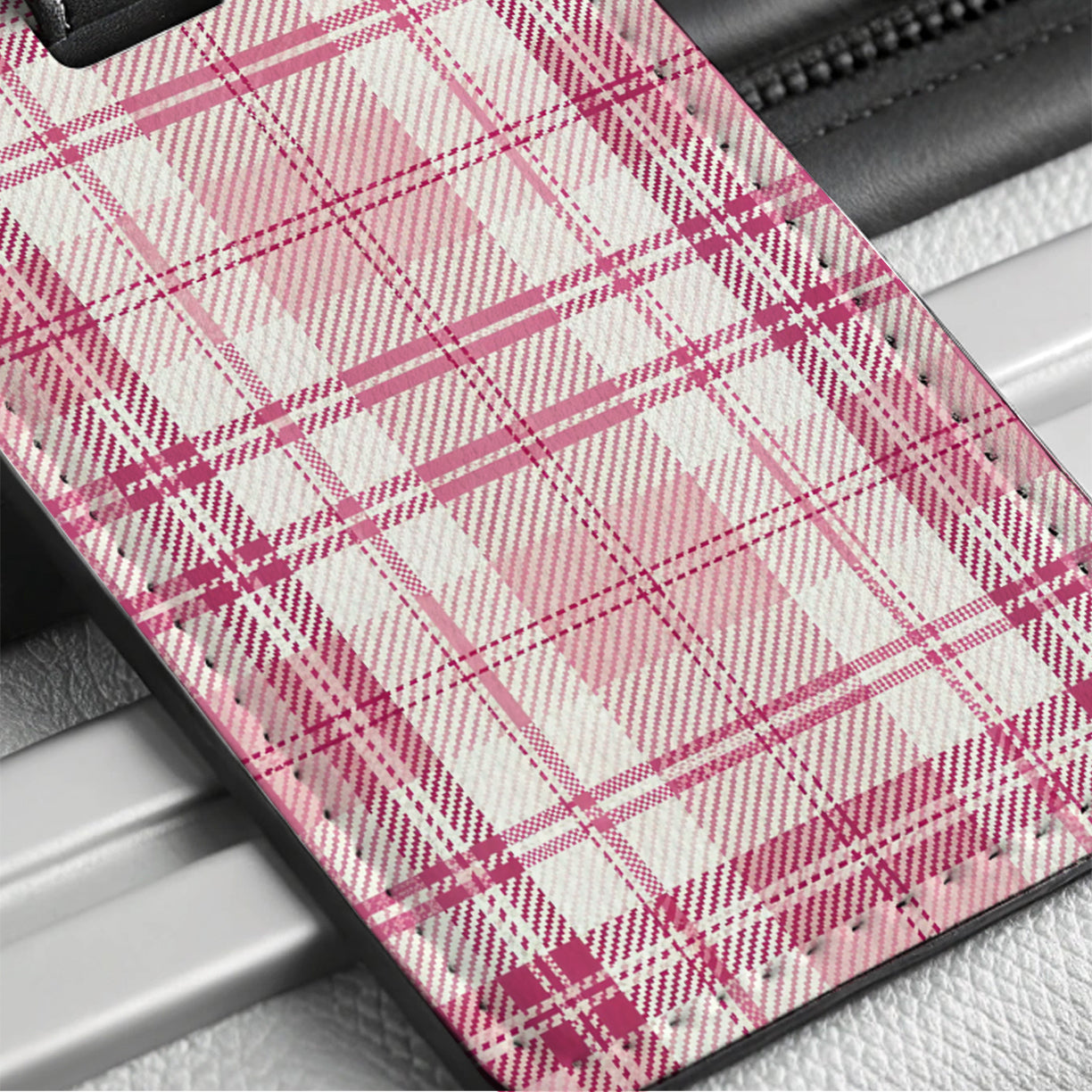 Pink Plaid Cute Background Travel Faux Leather Luggage Tag