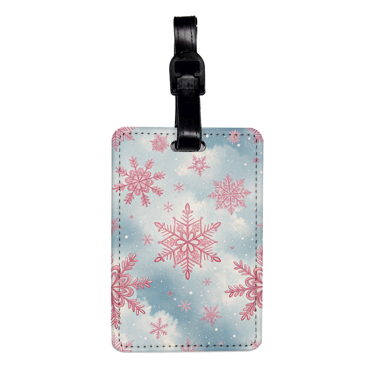 Pink Snowflakes Cute Winter Travel Faux Leather Luggage Tag