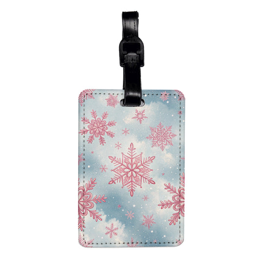 Pink Snowflakes Cute Winter Travel Faux Leather Luggage Tag