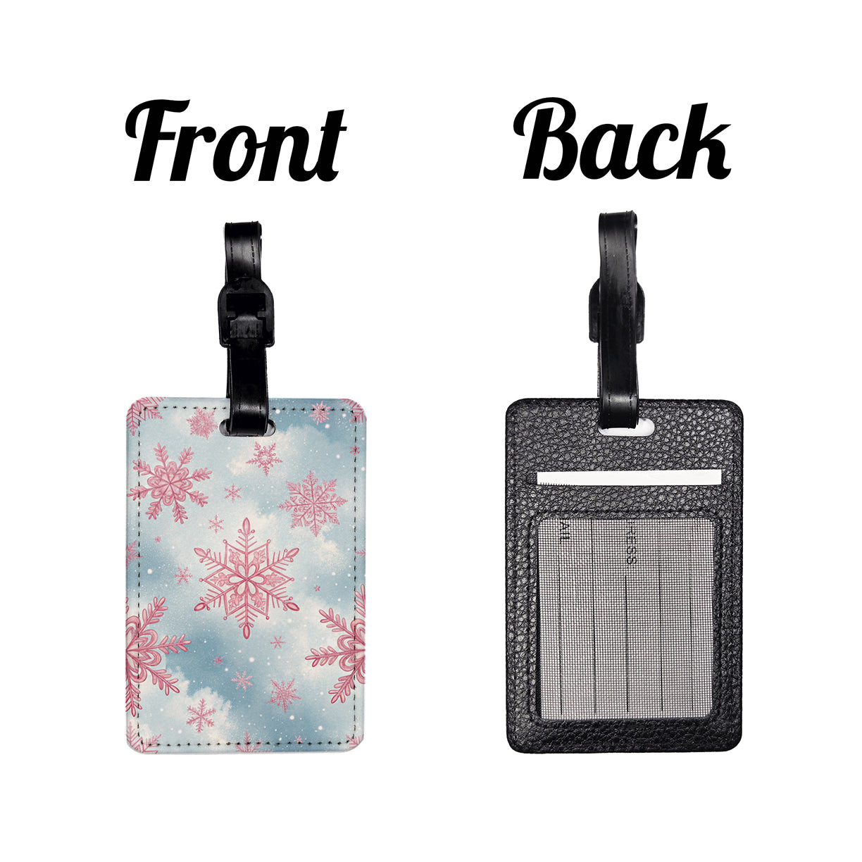 Pink Snowflakes Cute Winter Travel Faux Leather Luggage Tag