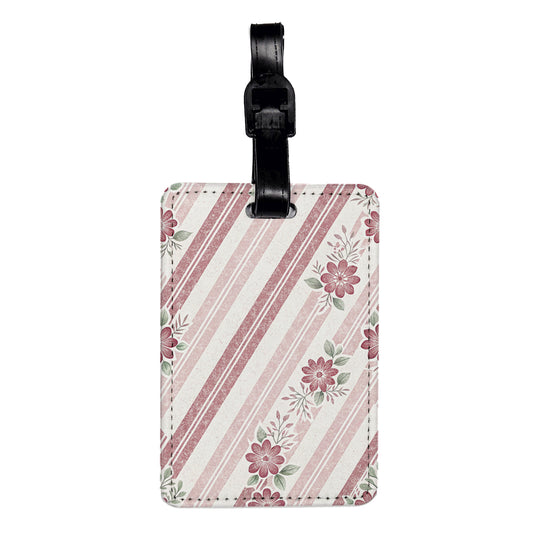 Pink Stripes And Flowers Travel Faux Leather Luggage Tag