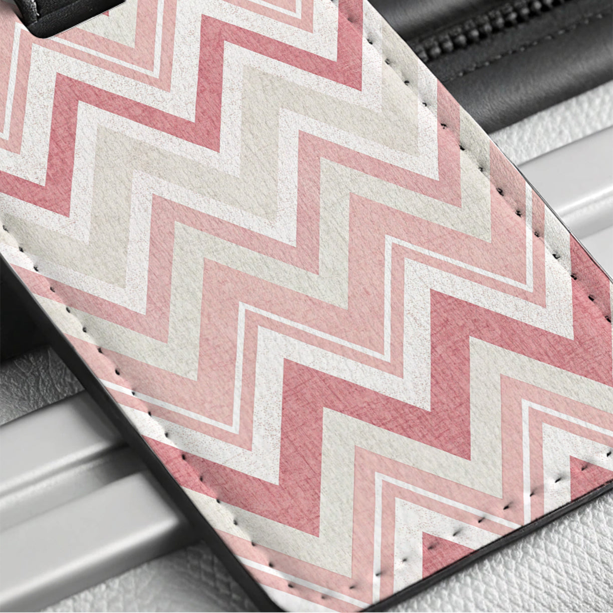 Pink White Chevrons Background Travel Faux Leather Luggage Tag