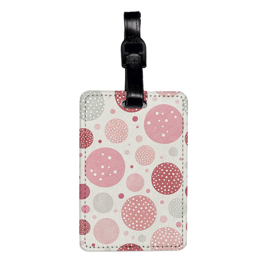 Pink White Polka Dots Cute Travel Faux Leather Luggage Tag