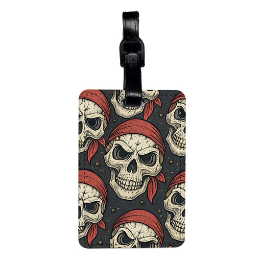 Pirate Skulls Red Bandana Travel Faux Leather Luggage Tag