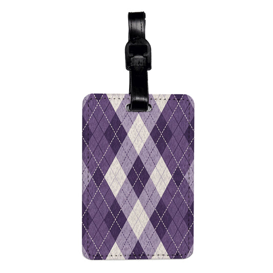 Purple Argyle Cute Pattern Travel Faux Leather Luggage Tag