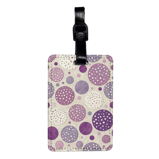 Purple White Polka Dots Travel Faux Leather Luggage Tag