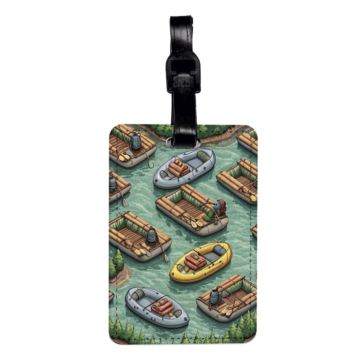 Rafts Rafting Background Travel Faux Leather Luggage Tag