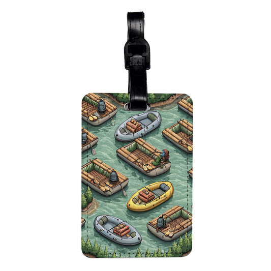 Rafts Rafting Background Travel Faux Leather Luggage Tag