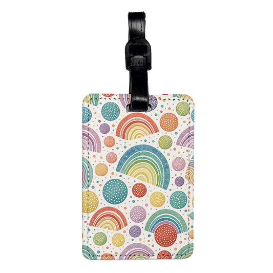 Rainbow Colored Polka Dots Travel Faux Leather Luggage Tag