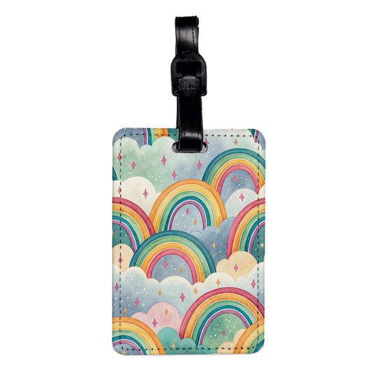 Rainbows Clouds Watercolor Travel Faux Leather Luggage Tag