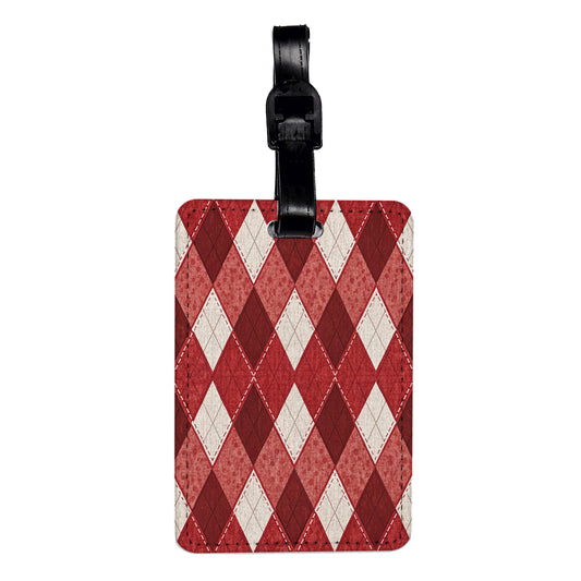 Red Argyle Cute Background Travel Faux Leather Luggage Tag