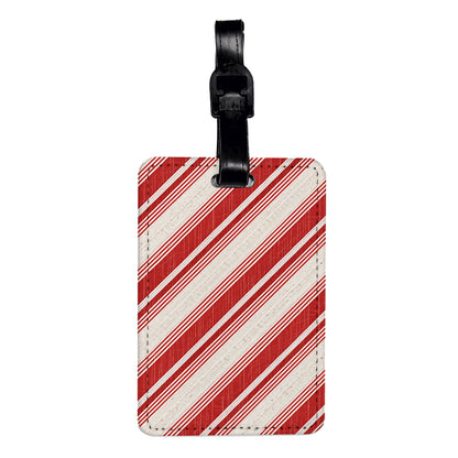 Red Diagonal Stripes Travel Faux Leather Luggage Tag