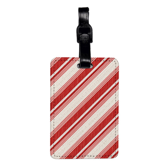 Red Diagonal Stripes Travel Faux Leather Luggage Tag
