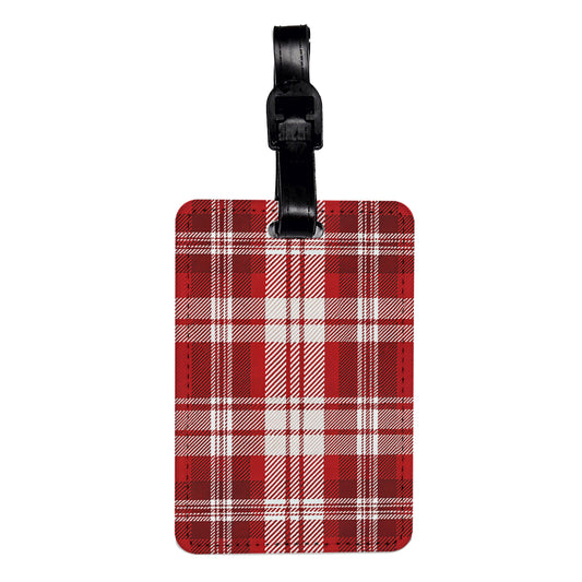 Red Plaid Background Travel Faux Leather Luggage Tag